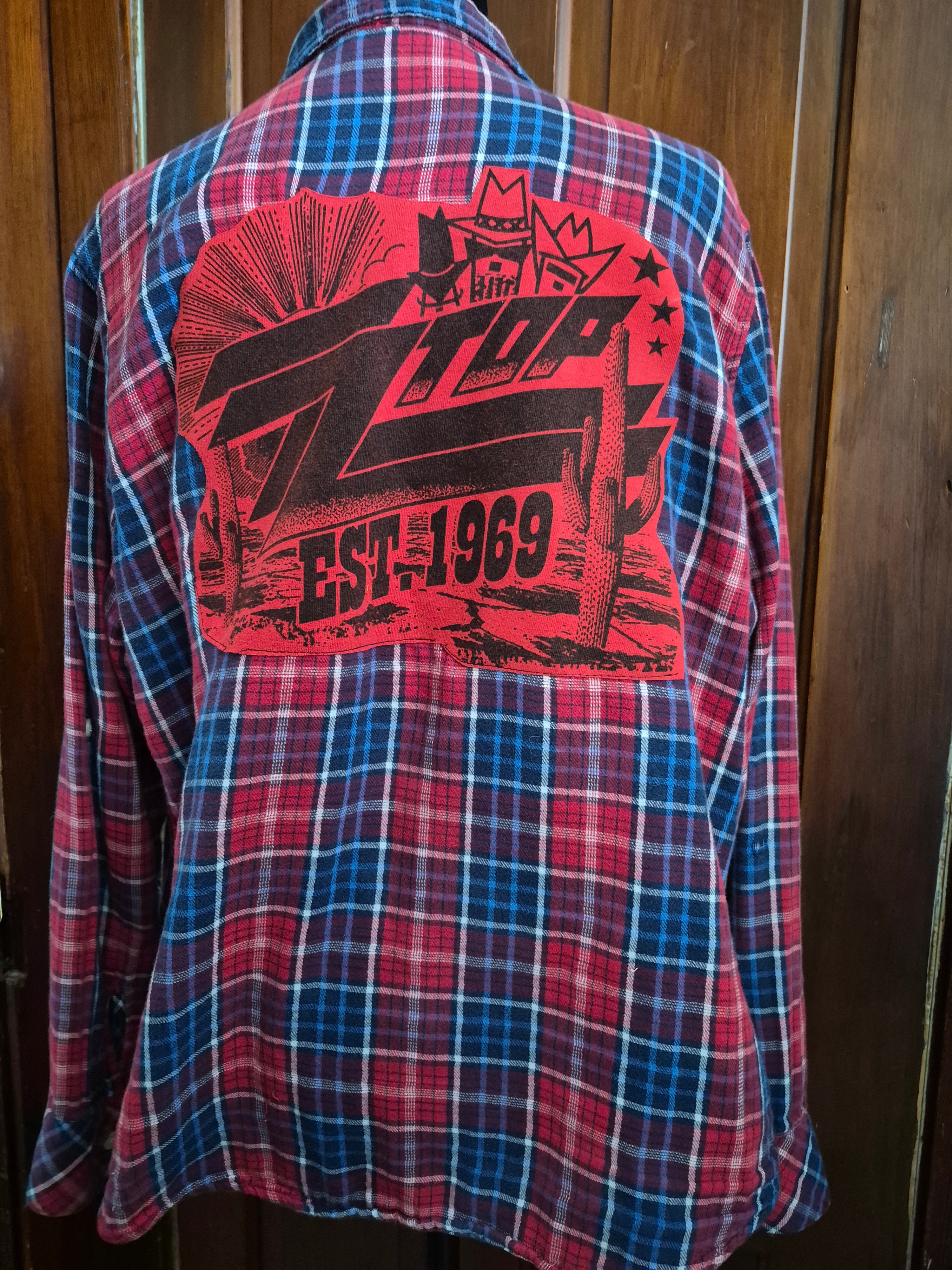 Vintage ZZTop upcycled flannel top